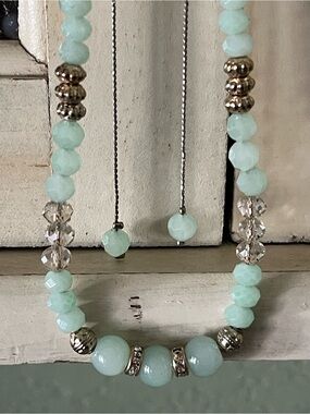 Vintage Green & Silver-Tone Adjustable Tie Necklace – Statement Back Detail